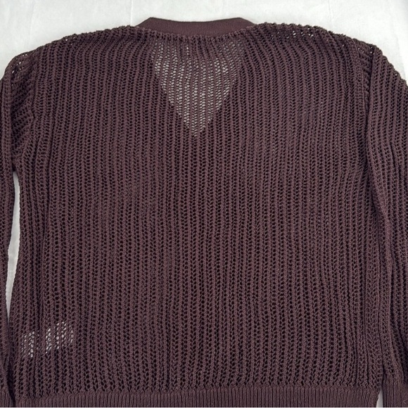 Women's Open Knit Cardigan Sweater - Brown - Picture 3 of 3